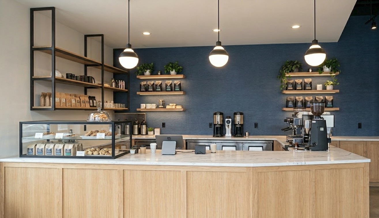 Modern coffee shop commercial tenant improvement build-out